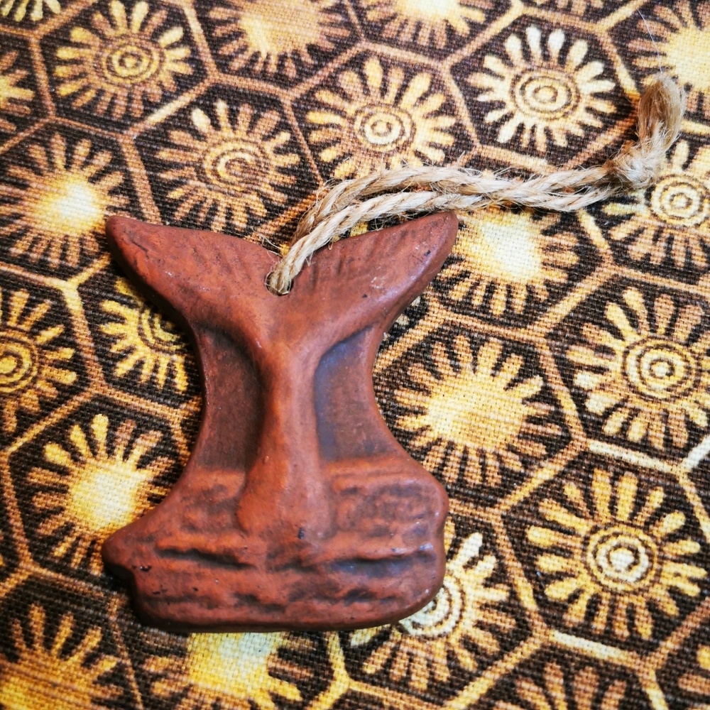 PEI Red Clay Pottery Handcrafted Whale Tail Ornament